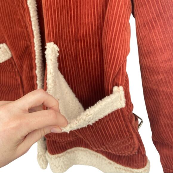 Easel Corduroy Trucker Chore Jacket Sherpa Size Large Rust Orange Red - Picture 3 of 8